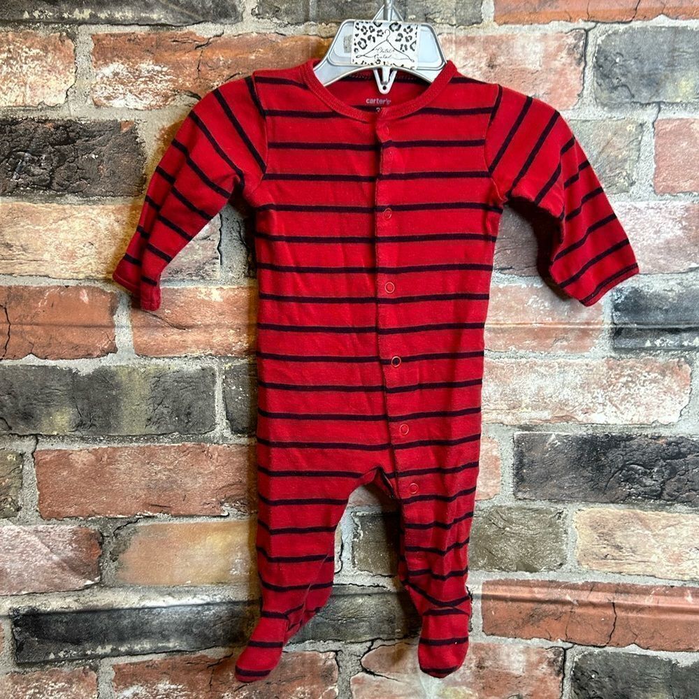 5 for $25🔥3M Baby Boy Carter's Striped Red Foot Sleeper Bodysuit